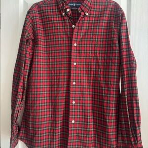 VTG Ralph Lauren Men's Red and Green Plaid Shirt